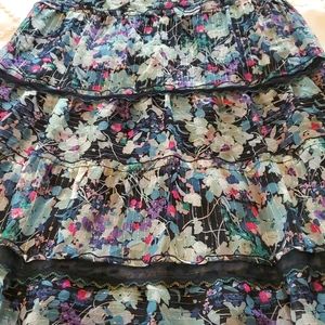 Vintage Cynthia Steffe Floral & Gold Sparkle Silk Midi Skirt